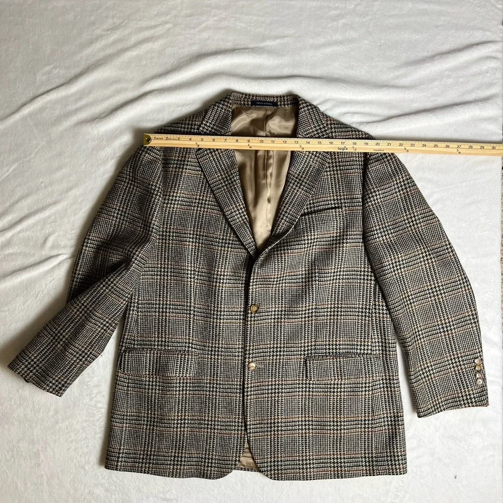 Lands End Mens Lambswool Plaid Blazer Jacket XL 46R Dark Academia Heritage
